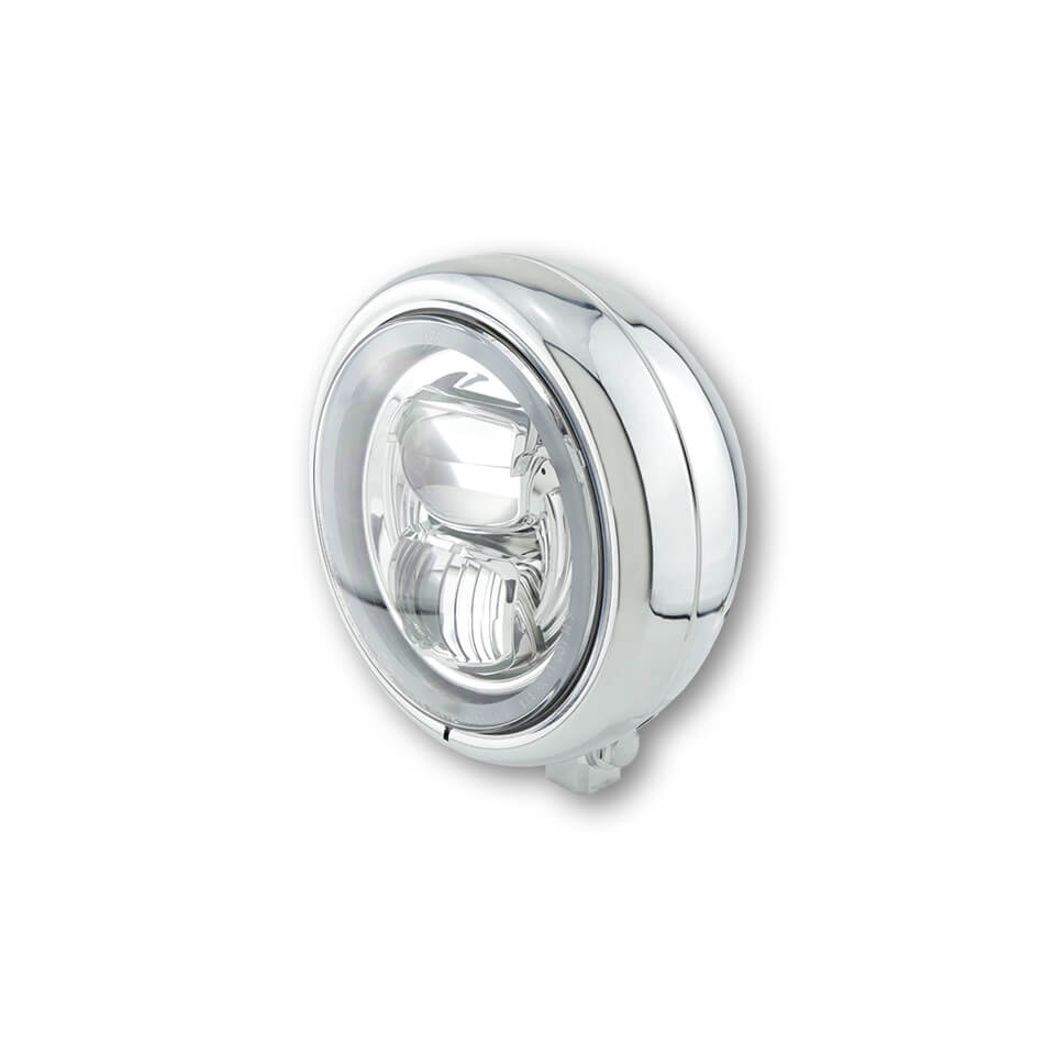 highsider Reflektor LED 5 3/4 cala PECOS TYP 7 z pierścieniem światła postojowego, chrom, dolne mocowanie.